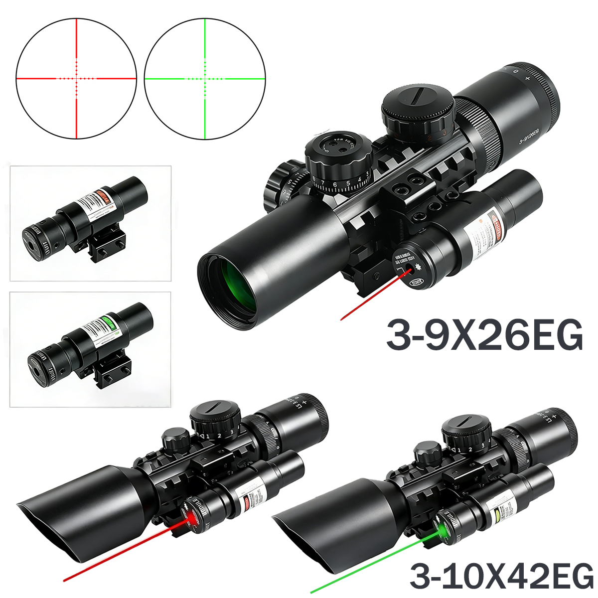 Crossbow Scope Sight - Tactical 3-9X26EG 3-10X42E Rifle Scopes W/Red/Green