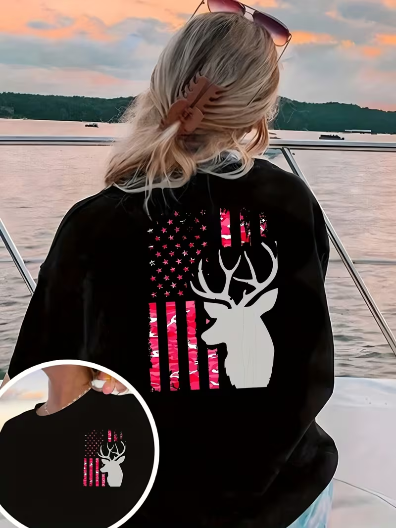 American Flag Deer Print T-shi - Outdoor Hunting Graphic Tees review and price